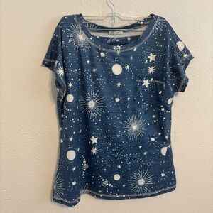 Celestial pajama set sz L EKOUAER galaxy comfy laid back space core blue/white